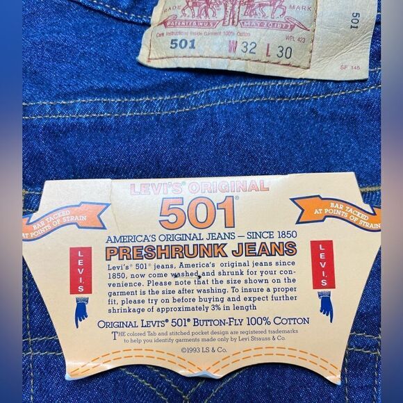 Deadstock Vintage 1993 Levi’s 501 Button Fly Denim Jeans 32x30 NWT 90’s - Picture 3 of 16